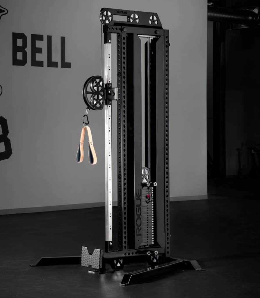 The Rogue Cable Tower CT-1 features a 250 lb weights stack with a 2:1 pulley ratio and is great for a wide range of cable machine exercises, including rows, curls, tricep pushdowns, cable crossovers, and more.