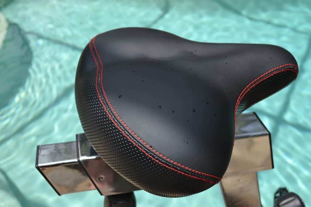 The stock bike seat on the Rogue Echo Bike.