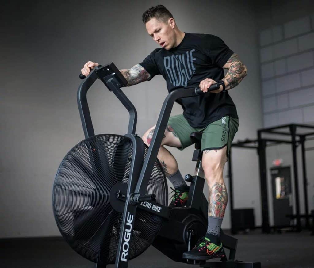The Rogue Echo Bike can be used for stead state cardio, HIIT intervals, heart rate training, and more.