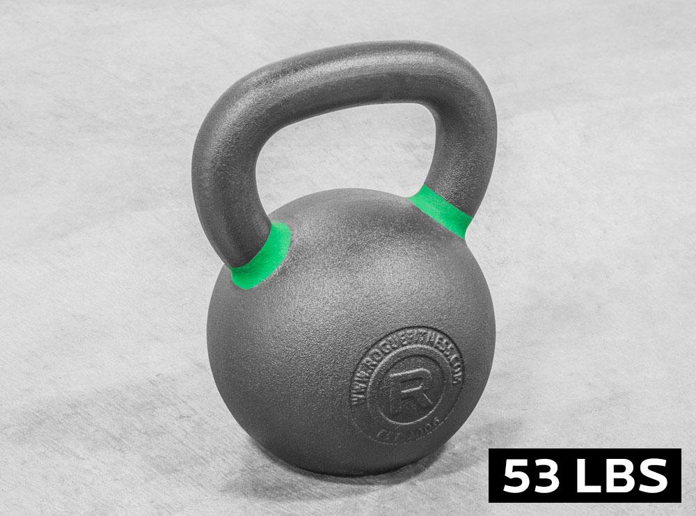 Rogue kettlebell with color code green is 53 lbs