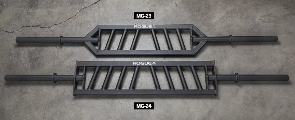 The Rogue MG-2 line of multi-grip (or swiss) bars have angled grips. You can reverse the bar to reverse the angle.