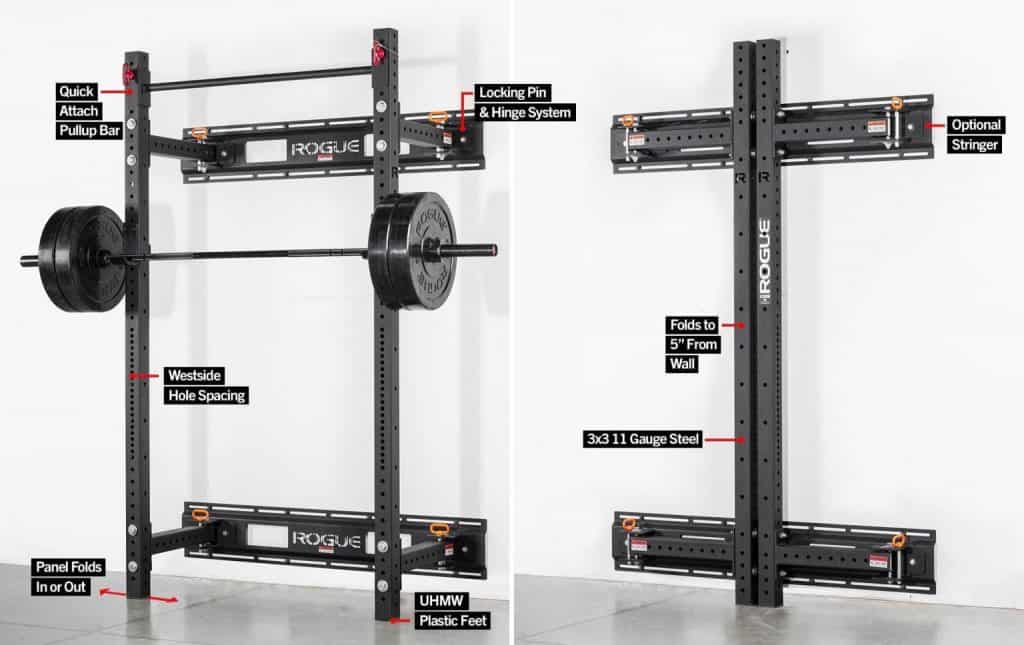 Rogue RML-3W Fold Back Wall Mount Power Rack - great space saving technology for your garage gym.