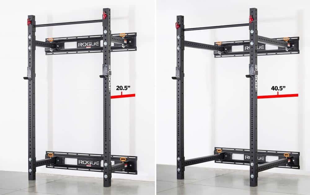 Rogue Monster Lite RML-3W Fold Back Wall Mount Power Rack - showing both depth options