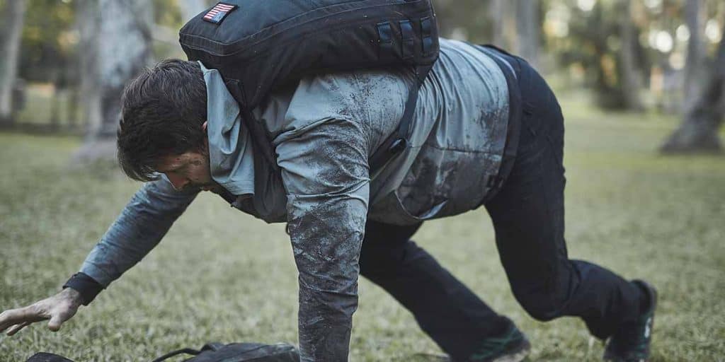 Bear crawl - with a GORUCK rucker backpack - this is the sort of thing you might have to do during a GORUCK Light event - or other event.