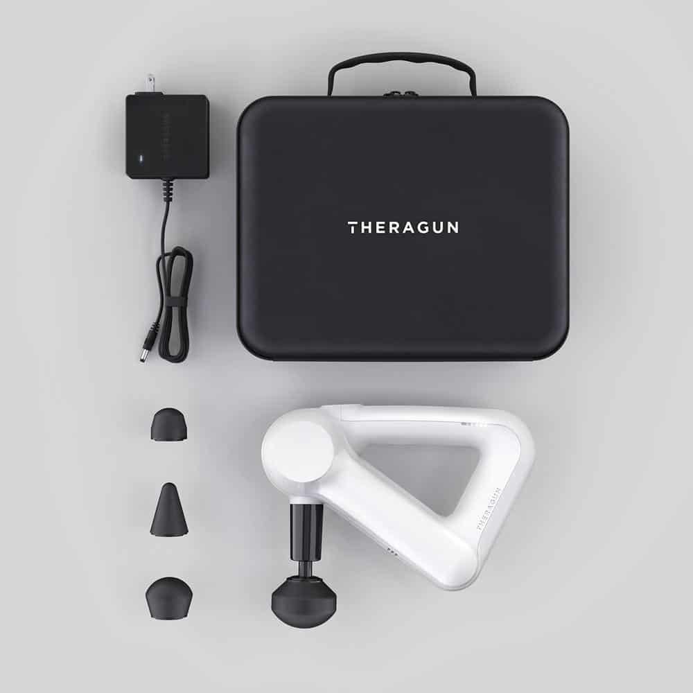 Theragun G3 comes with 4 attachments, charger, and carrying case. 