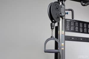 Close-up of the pulley and handle on the Victory Multi-Grip functional trainer