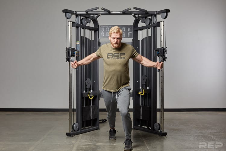 An athlete using the Victory Multi-Grip functional trainer