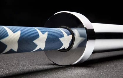 The 25mm Freedom Bar is a variation on our Cerakote Womens Bella Bar, and features a red, white and blue shaft finish in an exclusive stars-and-stripes American flag pattern. Fully machined and assembled in Columbus, OH, the Freedom Bar includes a 190,000 PSI tensile strength shaft, dual knurl marks, and black composite bushings